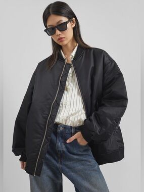 NWOT The Frankie Shop Astra Black Unisex Bomber Zip Up Jacket Sz M/L